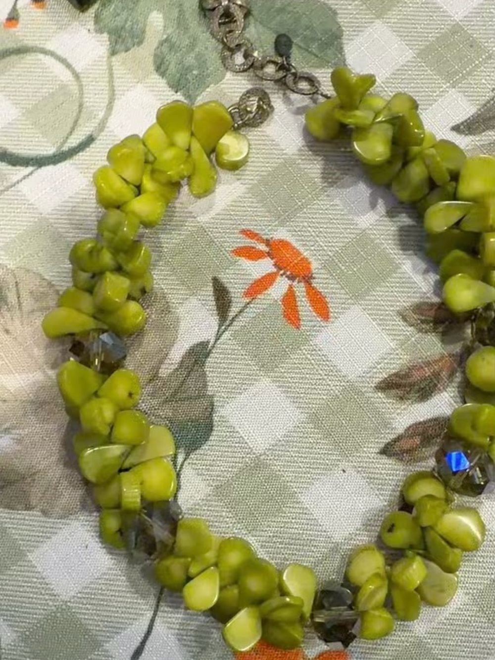 Chico's Vibrant Lime Green Multi-Strand Statement Cluster Necklace Faux Stone C